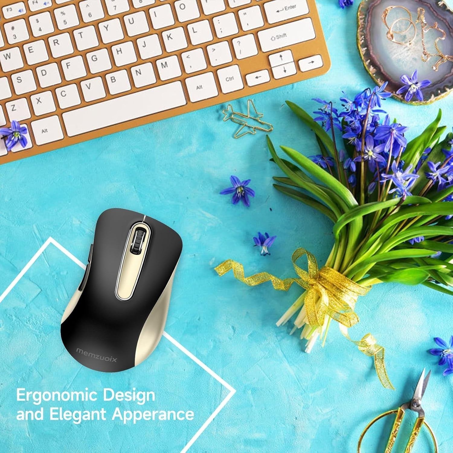 Black Gold Wireless Mouse 1400 DPI USB 2.4G 5 Button Ergonomic