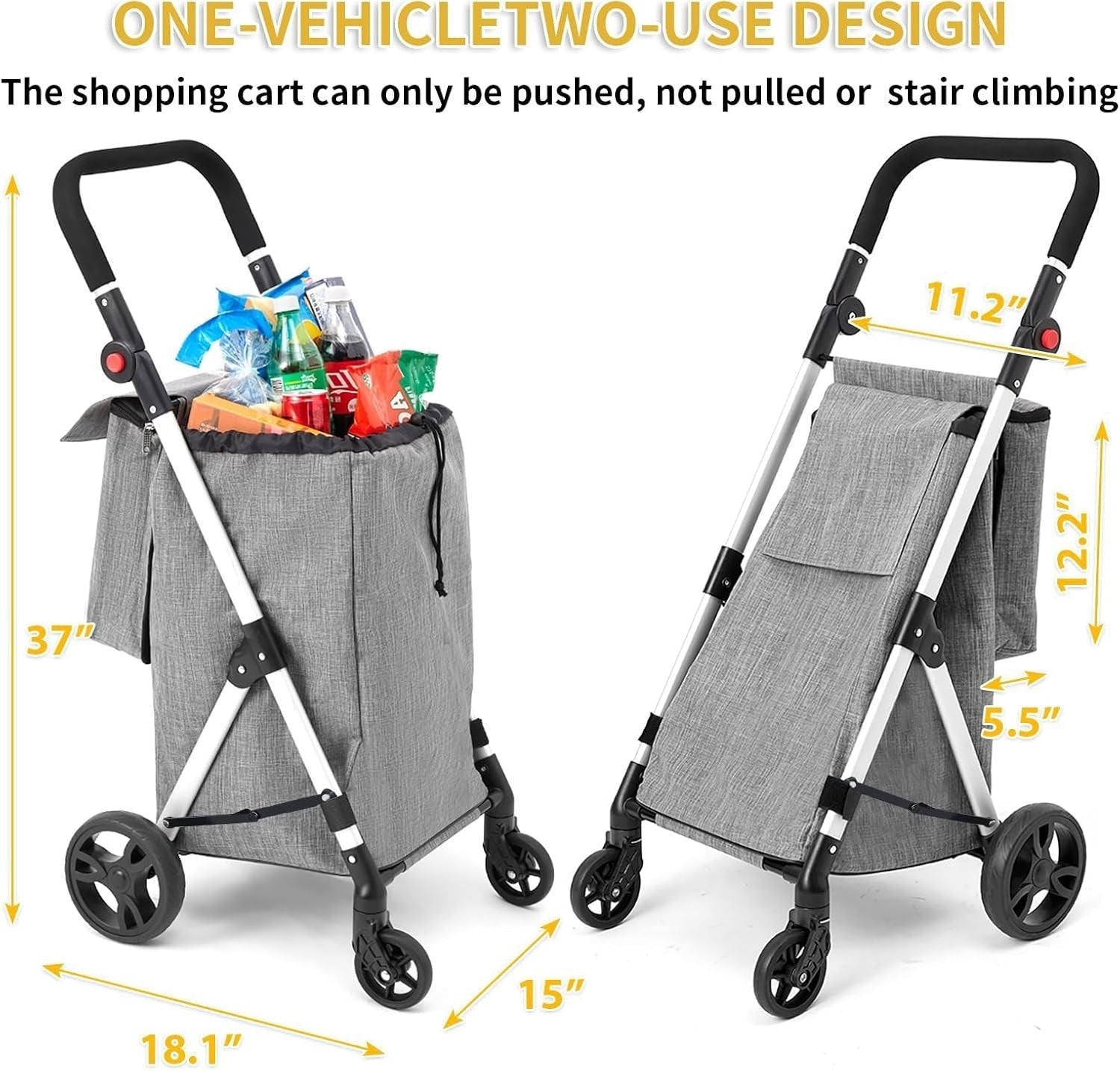 4 Wheel Grocery Shopping Trolley 46L | Foldable Aluminium Cart | Insulated Bag