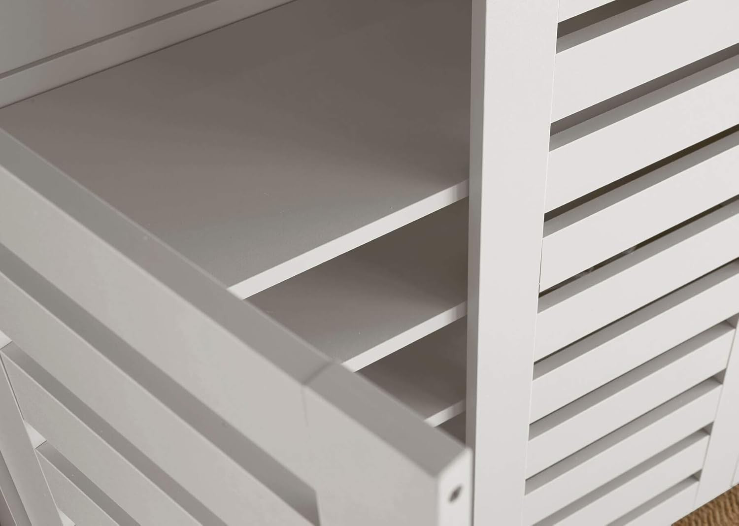White 3 Door Wooden Shoe Cabinet with Slatted Doors, Large Hallway Cupboard