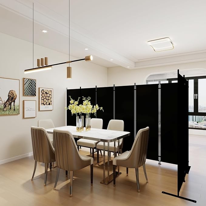 8-Panel Folding Room Divider 6ft Black Privacy Screen Wall for Home Office