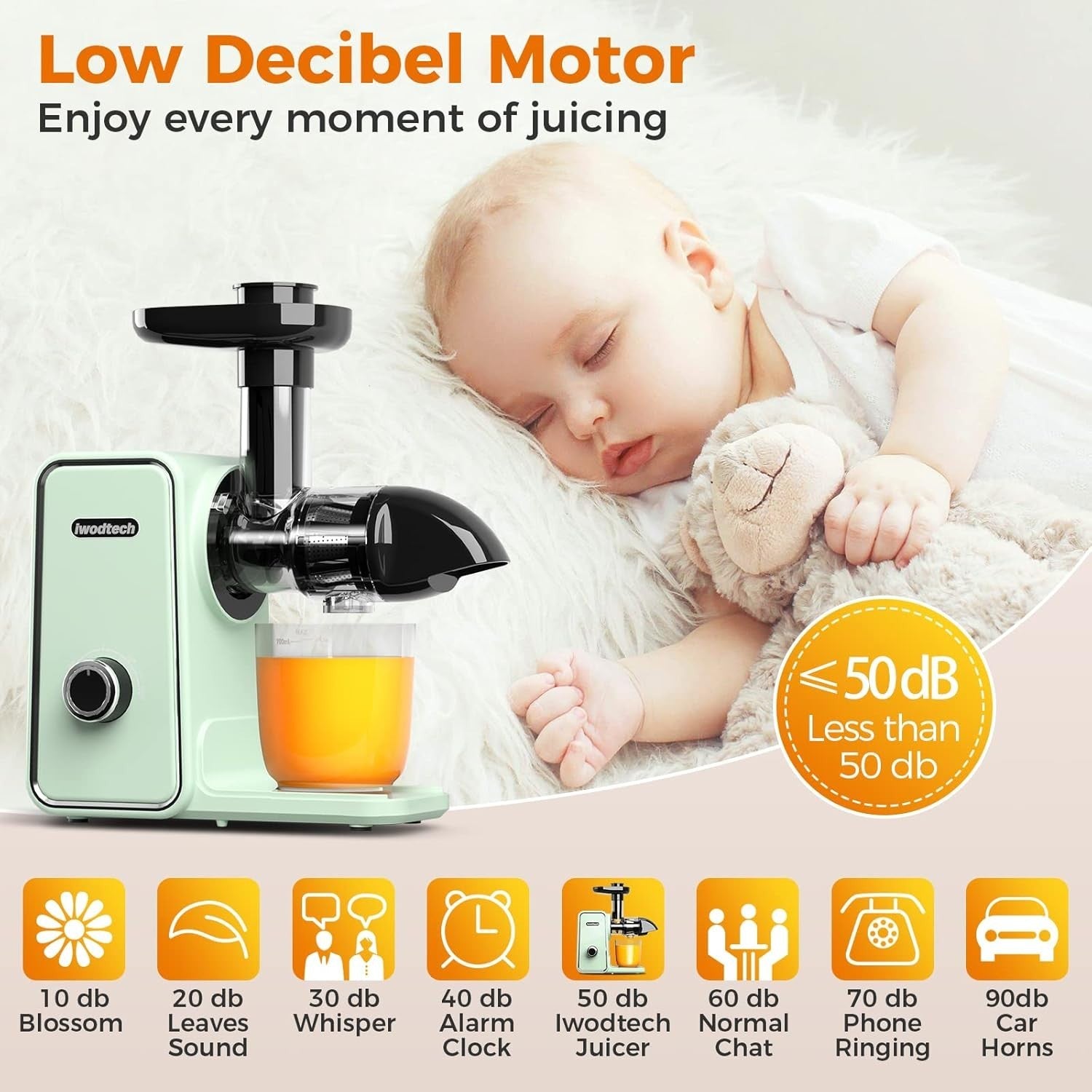 Cold Press Juicer Slow Masticating 2 Speed Quiet Easy Clean BPA Free
