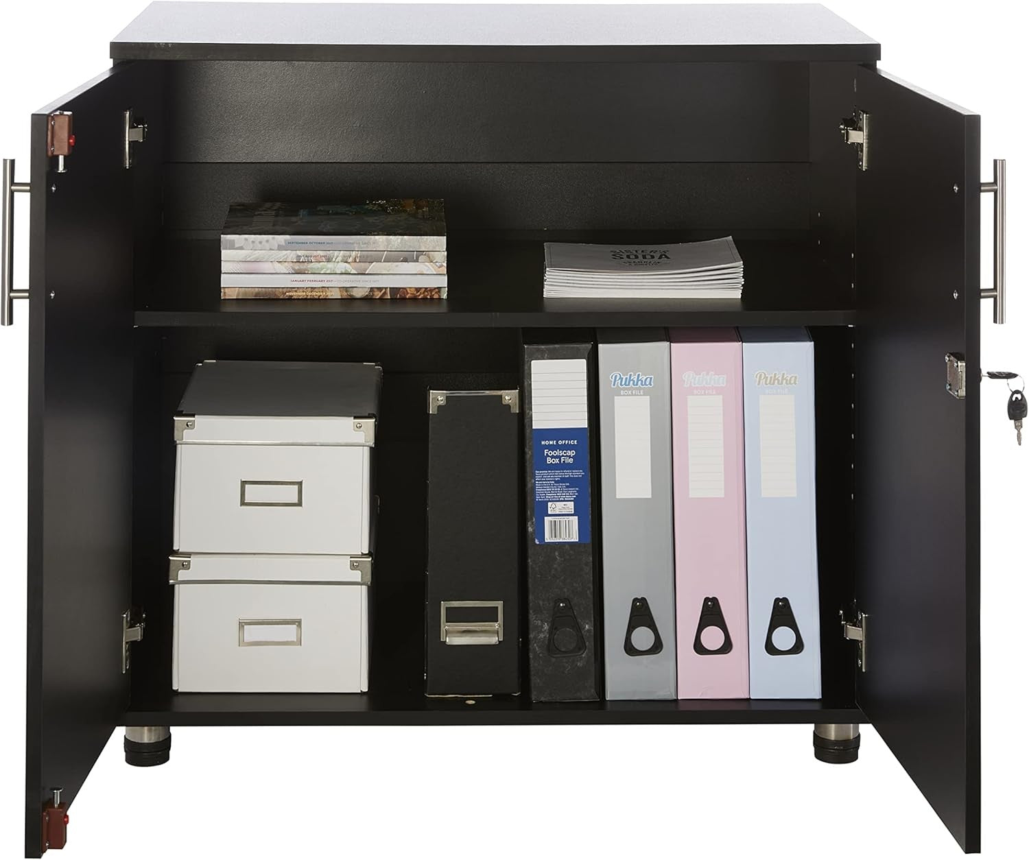 Black Metal Storage Cabinet 75CM with Lockable Doors Office Desk Cupboard