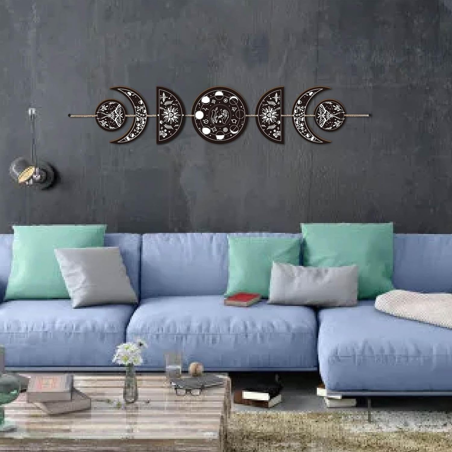 Moon Phase Wall Hanging Boho Wooden Witchy Decor 7pcs