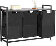3 Section Laundry Sorter With Tabletop Metal Frame 600D Oxford Bags Black