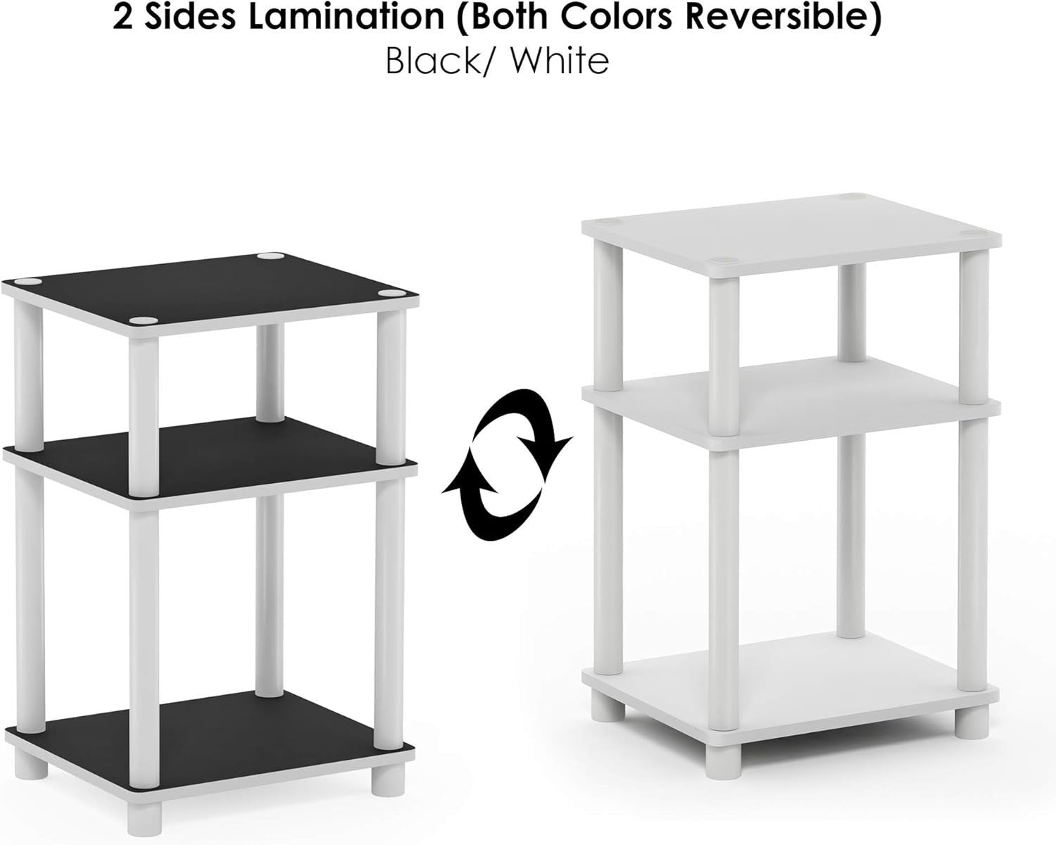 3-Tier End Table – 29x34x58cm Side Table Nightstand White w/ White Tube