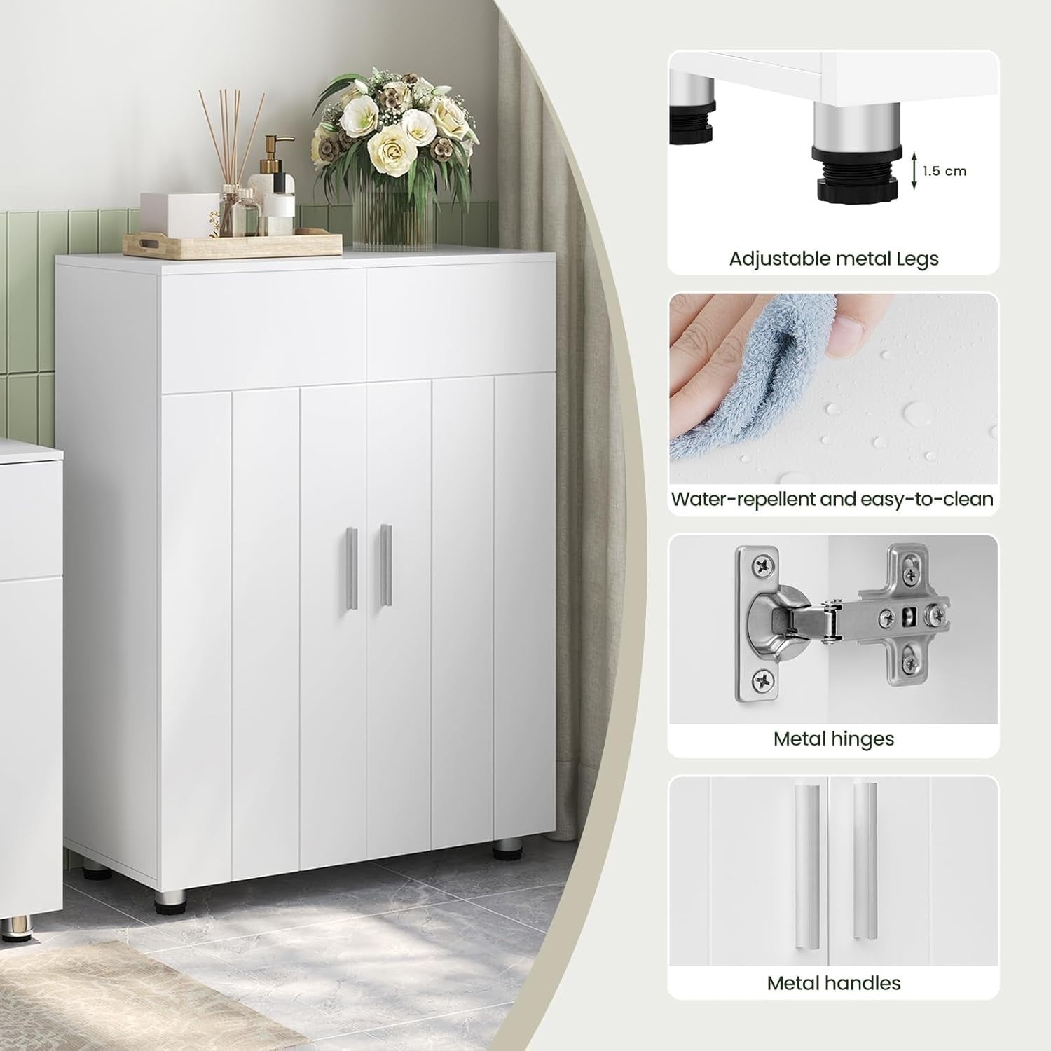 Narrow Bathroom Cabinet with Adjustable Shelves - Large Storage Organizer