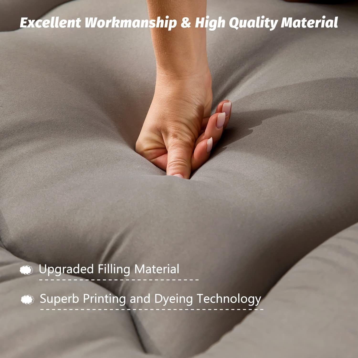 Grey Double Foldable Futon Mattress | Thick Tatami Sleep Pad, Portable Lounger