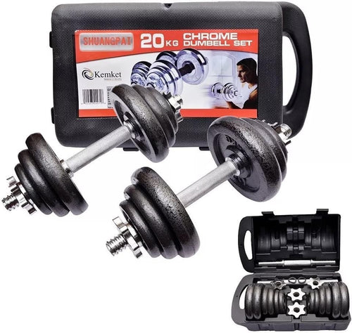 10kg Adjustable Cast Iron Dumbbell Set Spinlock Bars Home Gym Weights