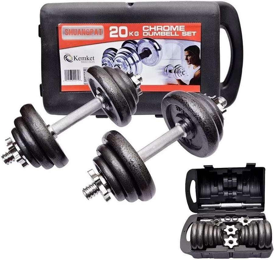 10kg Adjustable Cast Iron Dumbbell Set Spinlock Bars Home Gym Weights