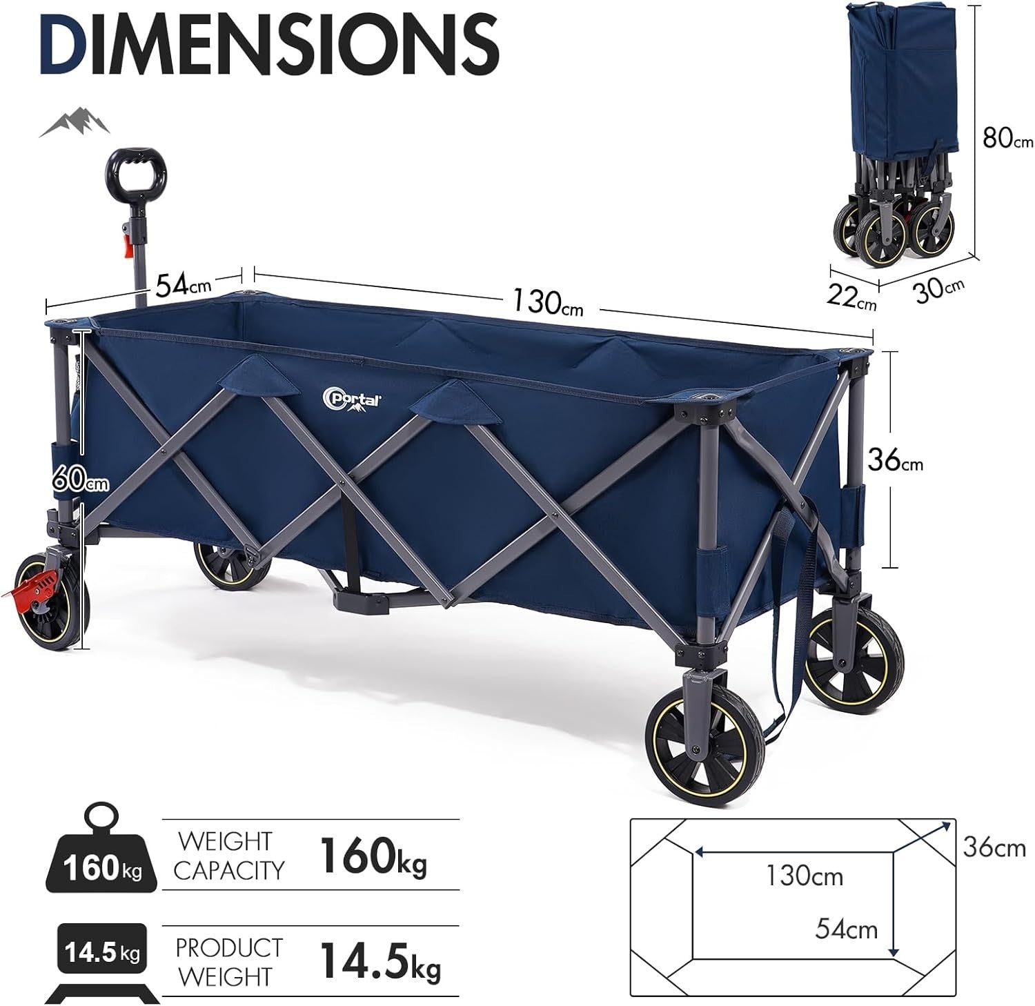 Blue 300L XXL Folding Festival Trolley 160kg Heavy Duty Extra-Long Wagon