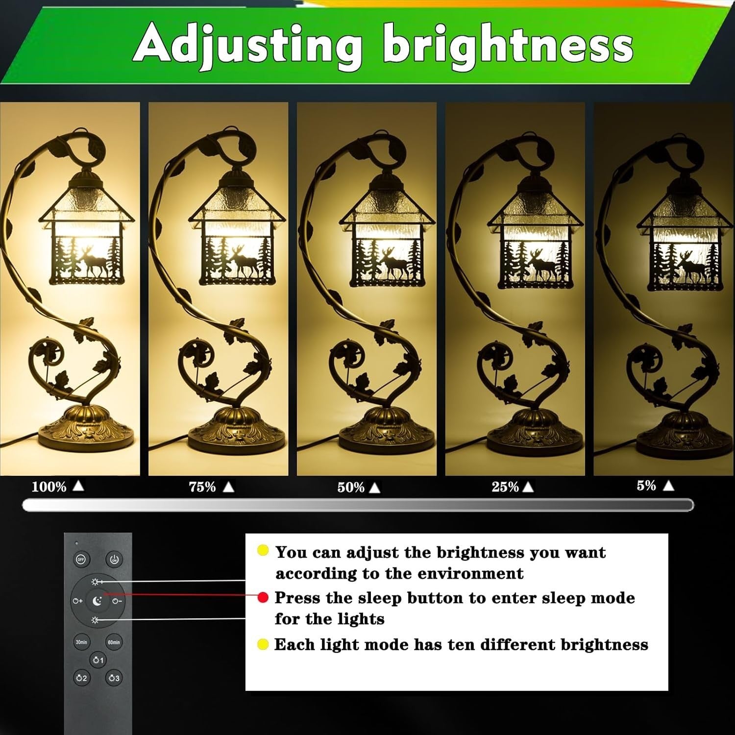 Stepless Dimmable Stained Glass Table Lamp with Remote & 3 Color Temps