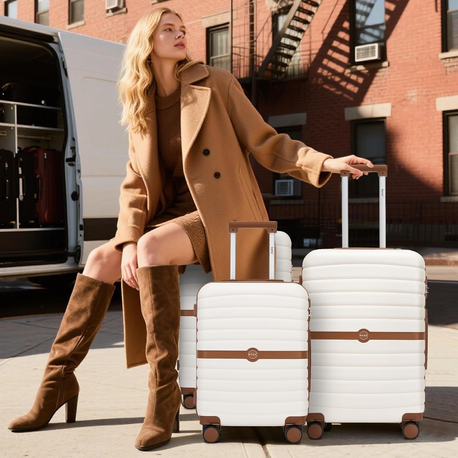 24'' Medium Check In Suitcase ABS PC Hard Shell Spinner Wheels Lock