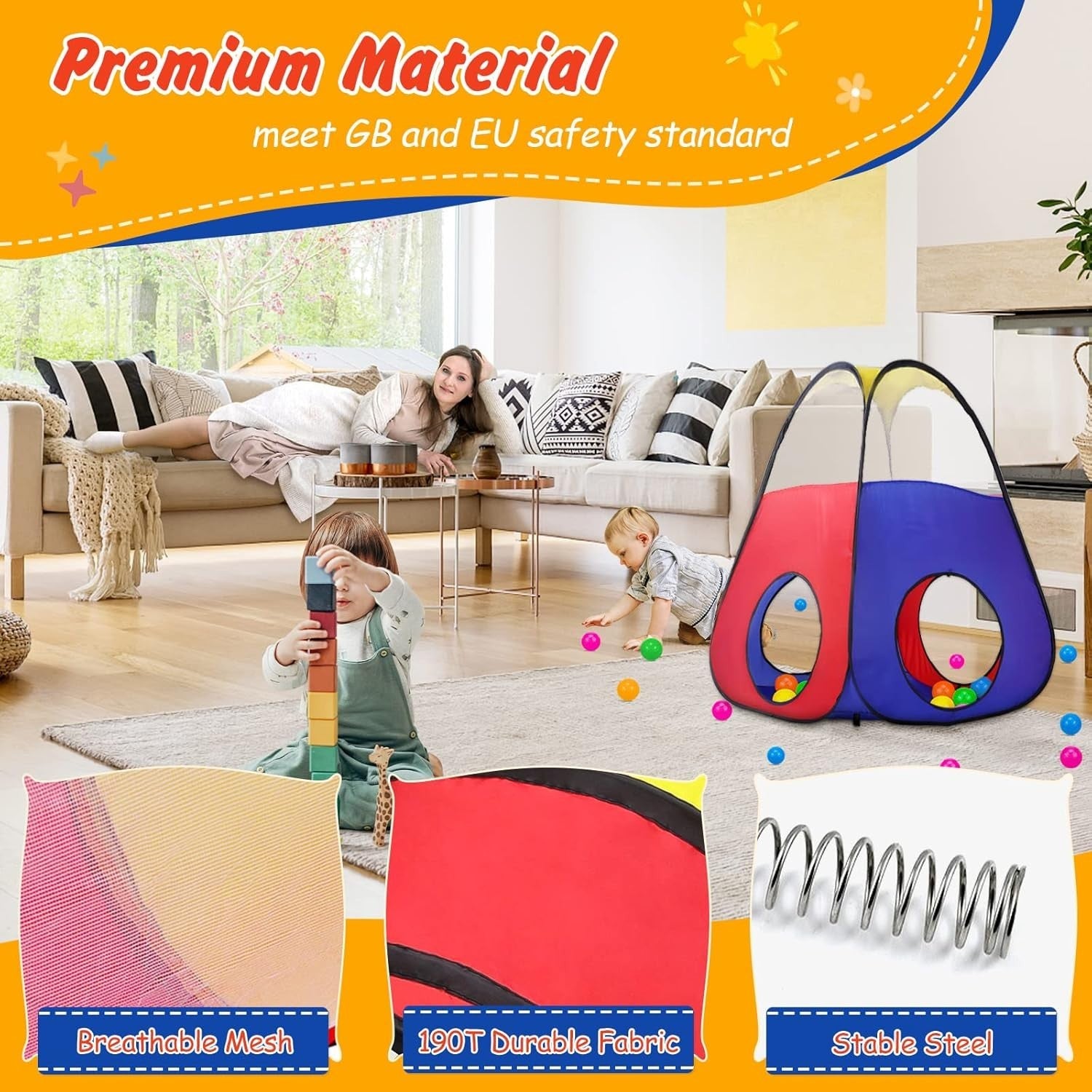Kids 5in1 Pop Up Play Tent Tunnel & Ball Pit Indoor Outdoor