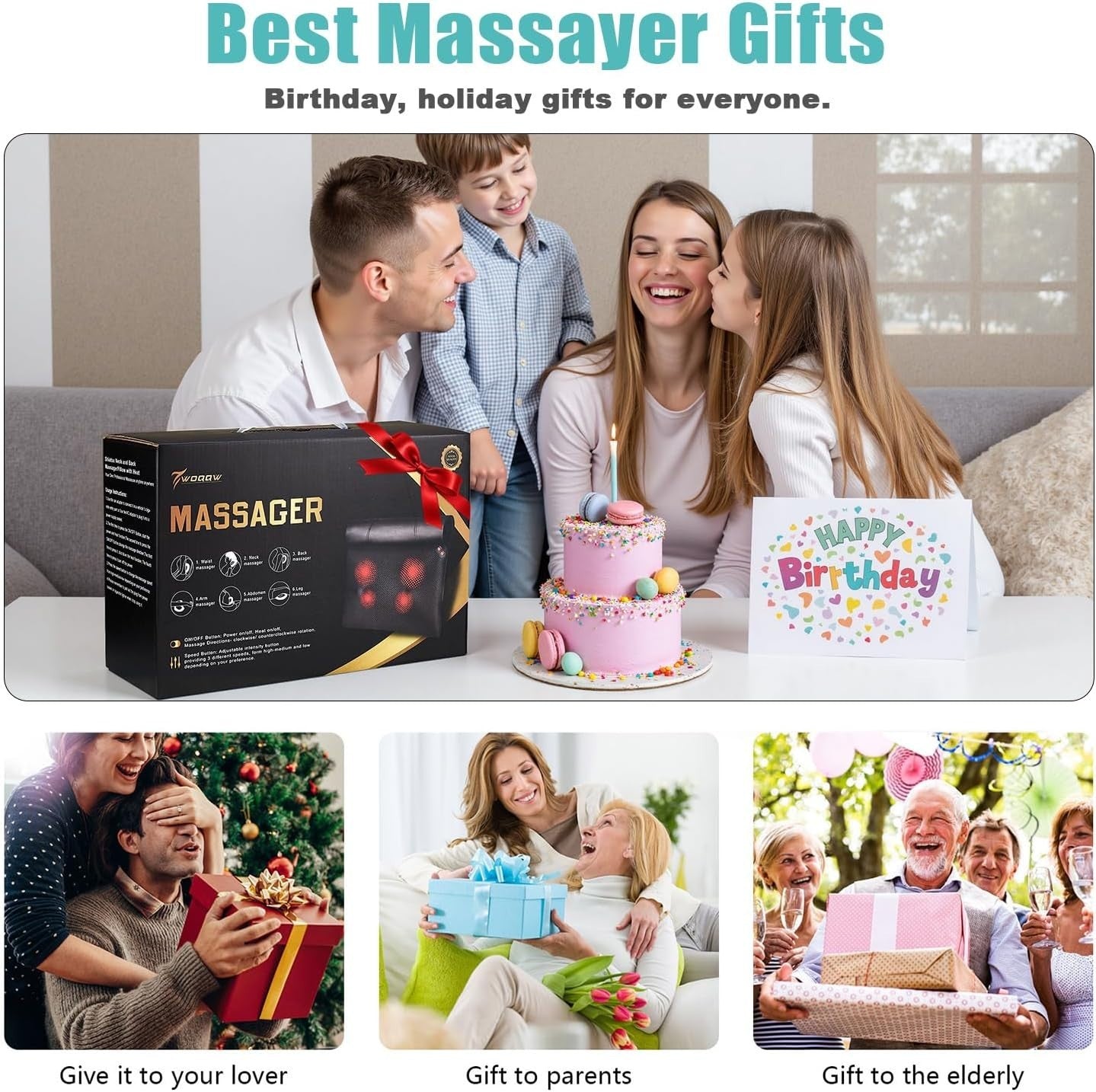 Shiatsu Back & Neck Massager Pillow with Heat Deep Tissue Kneading Relief