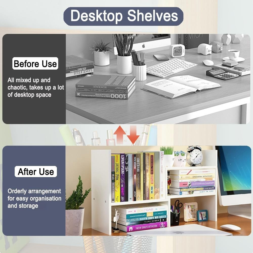 Adjustable Wooden Desktop Bookshelf Organizer – Durable Waterproof Space Saver