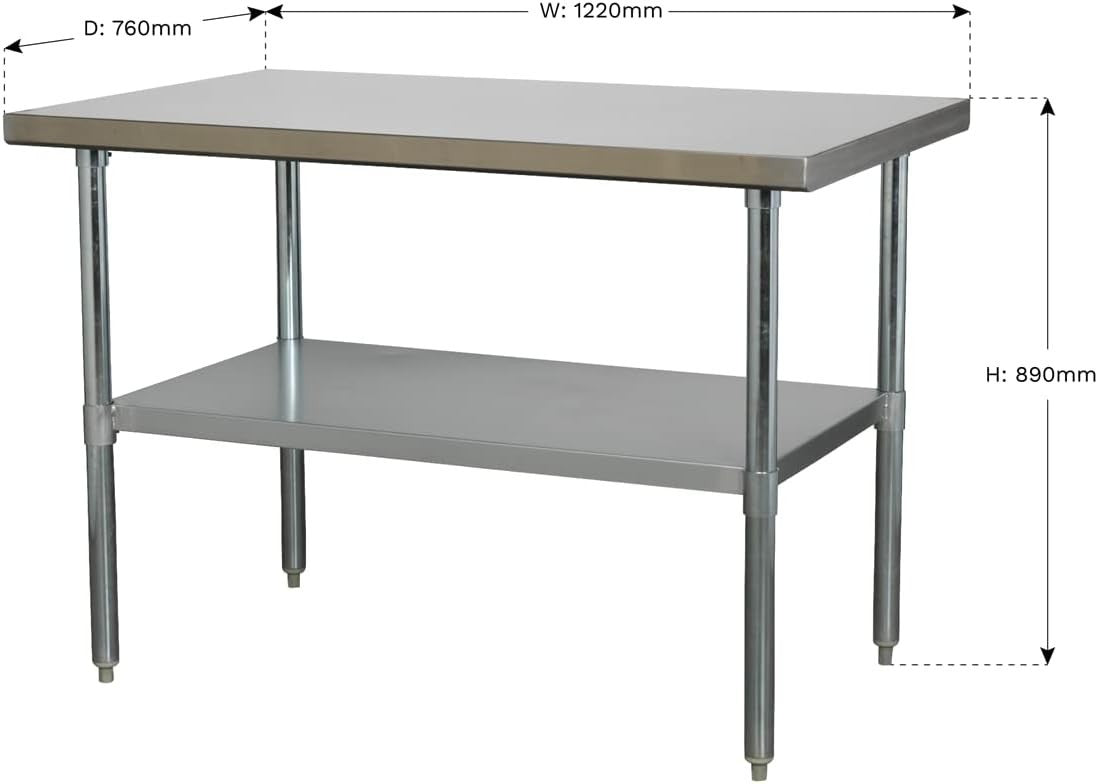 Stainless Steel Workbench 1.2m Adjustable Shelf 145kg Capacity Heavy Duty
