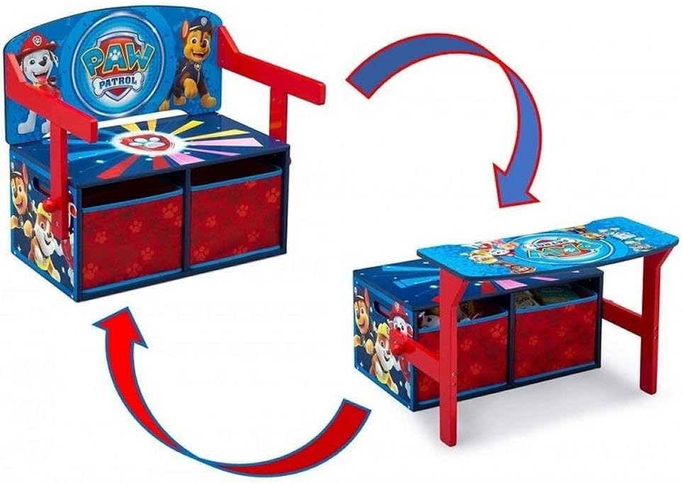 Kids Convertible Activity Bench 2in1 Desk Seat Storage Box PAW Patrol Theme