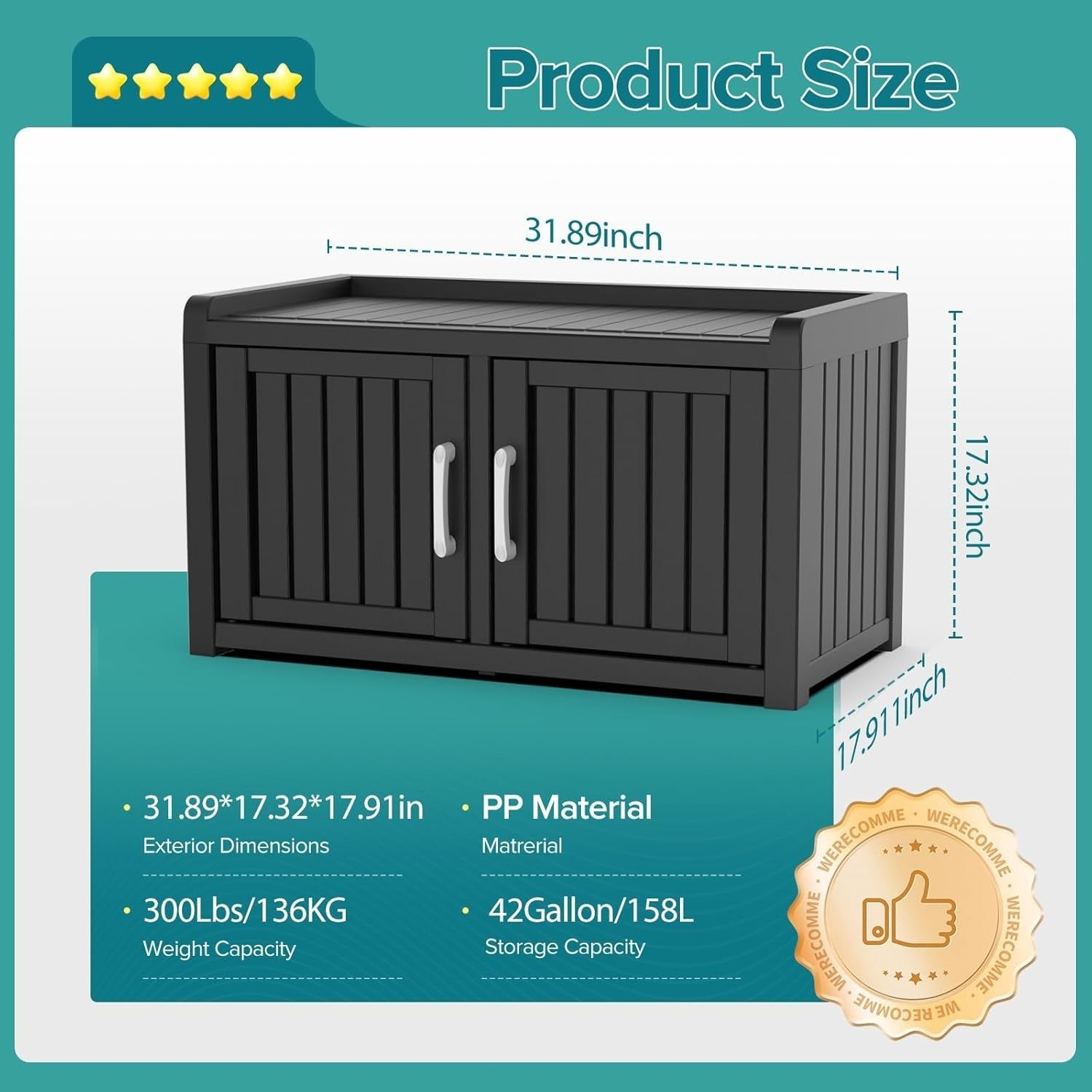 Waterproof Indoor/Outdoor Shoe Cabinet with Adjustable Shelves 81x44x46cm