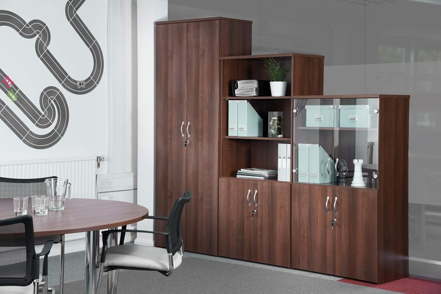 Beech Double Door Office Storage Cabinet Lockable Cupboard with Shelves