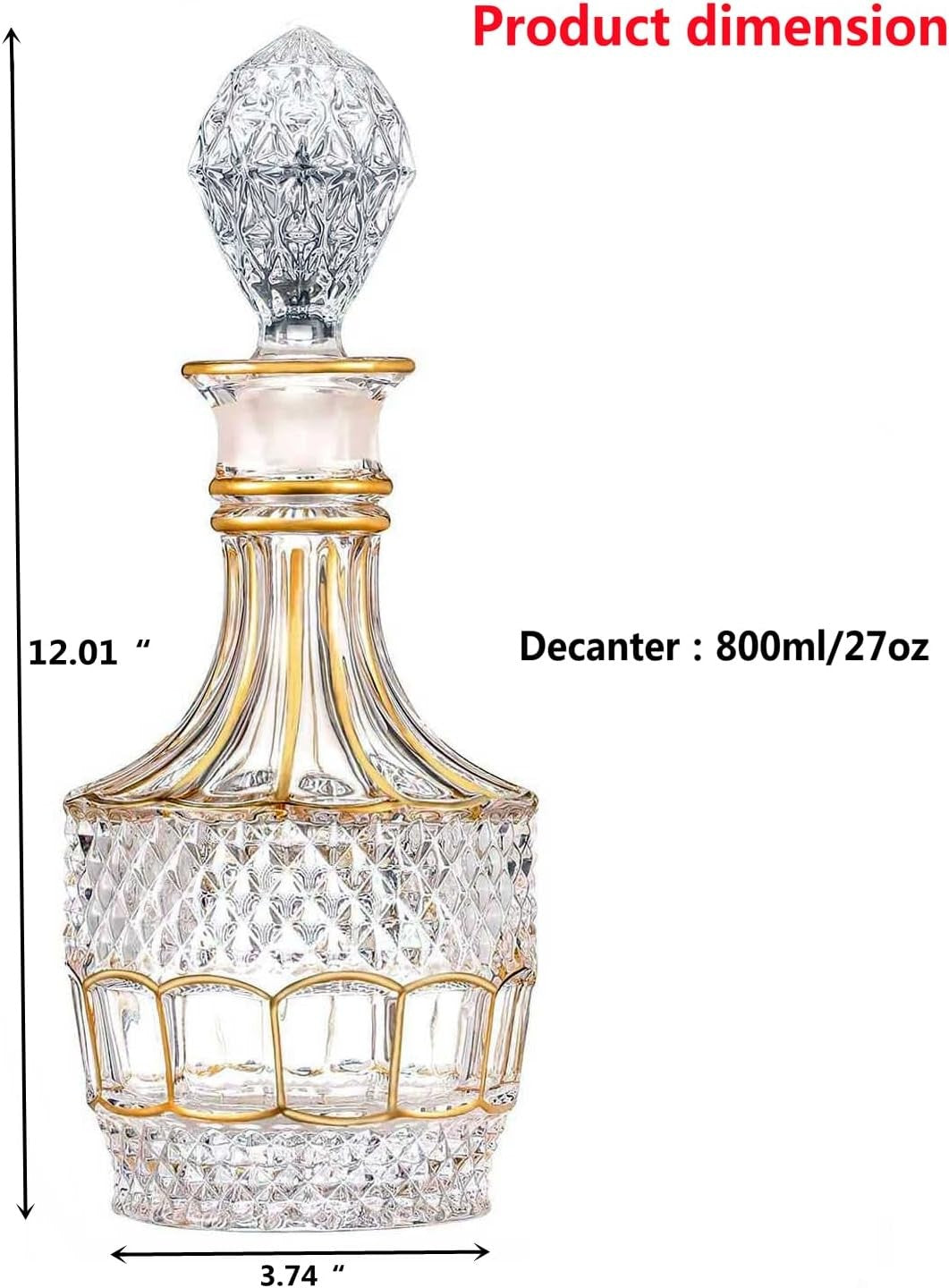 Luxury Crystal Whiskey Decanter 750ml – Hand-Painted Gold Design Home Bar Gift