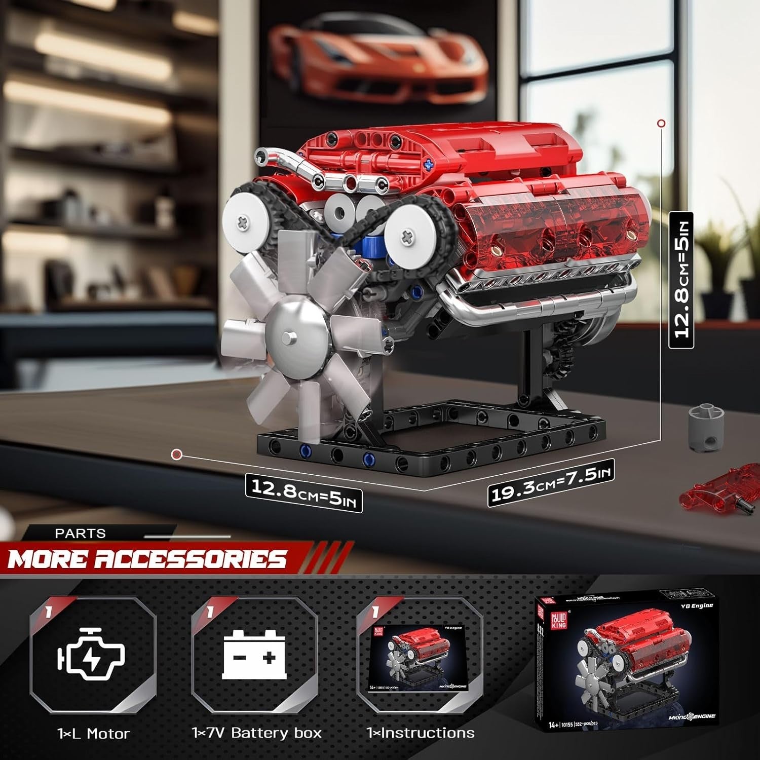 V8 Engine Model Kit Working Motor STEM Build Set Kids Teens Adults Gift
