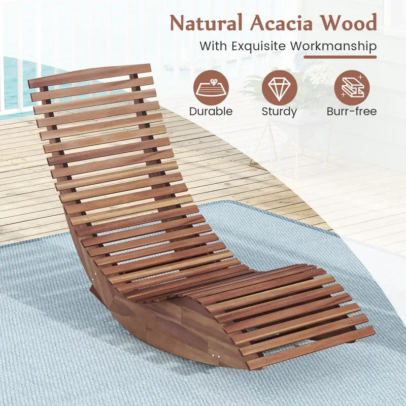 Acacia Wood Outdoor Rocking Chair – Curved Lounger Slatted Seat