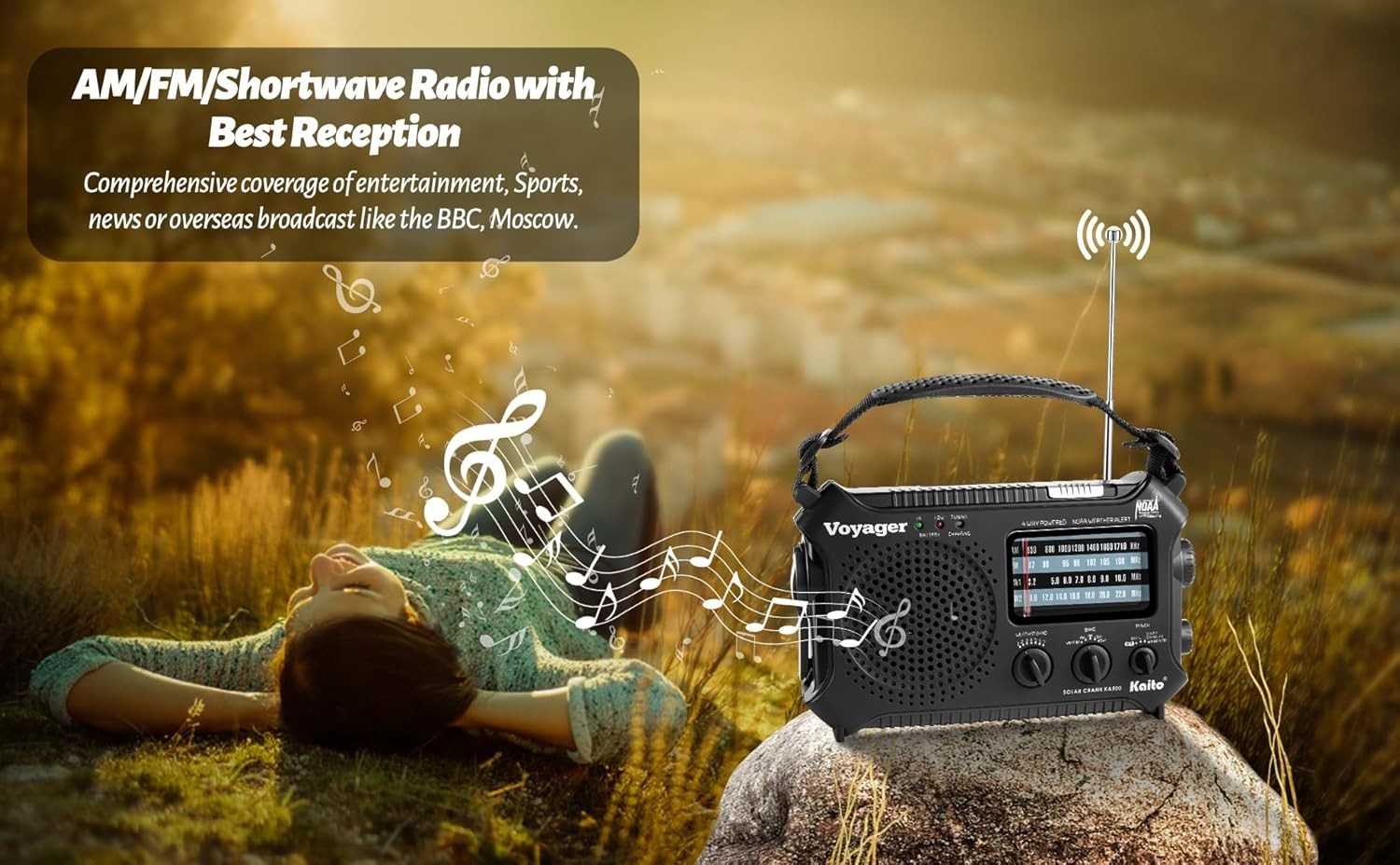 Emergency Weather Alert Radio Solar Hand Crank AM FM SW 7 Band Black