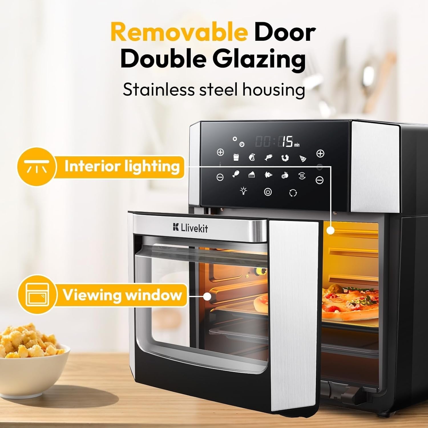 15L Air Fryer Oven Rotisserie 10-in-1 Touchscreen 1800W Window Light XXL