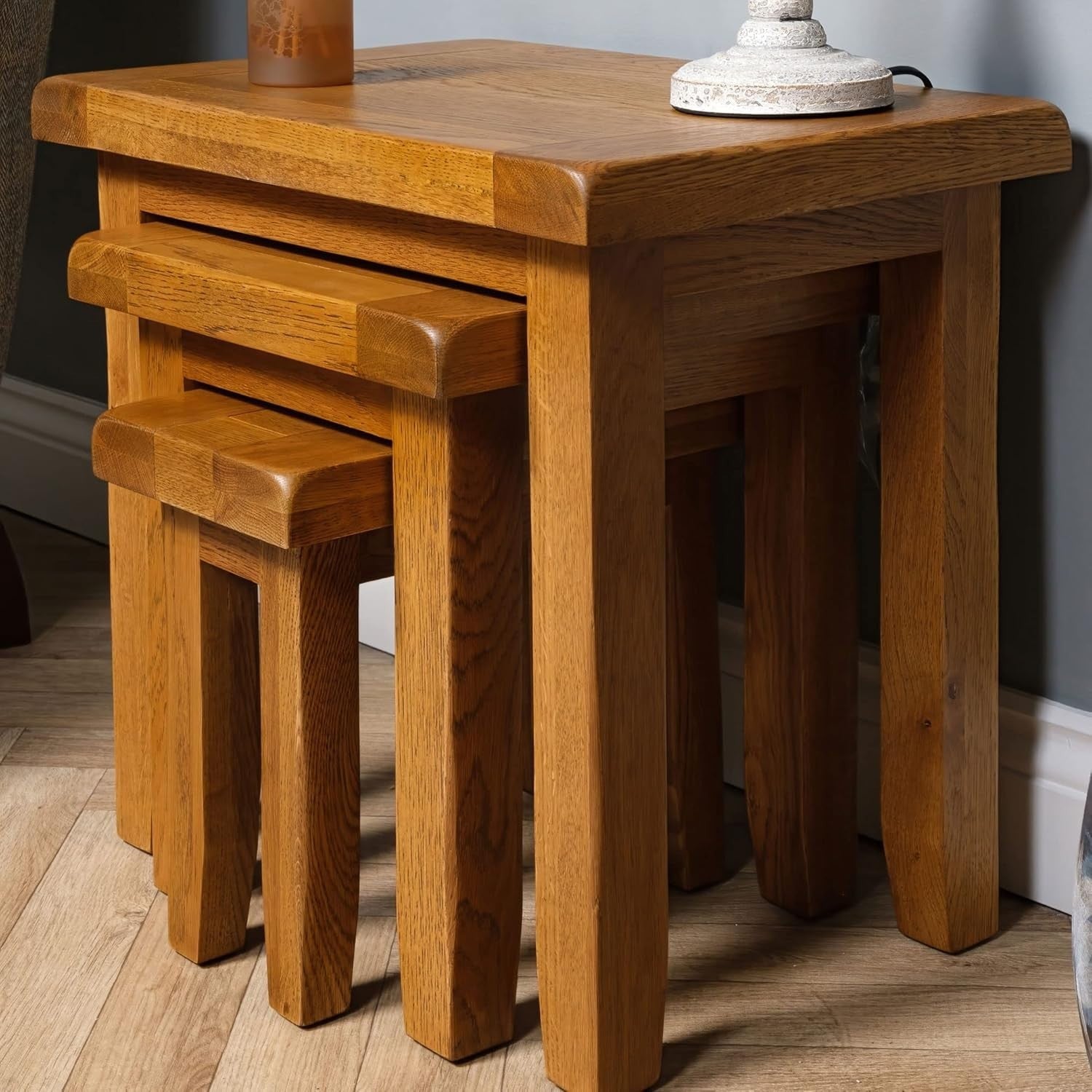 Rustic Farmhouse Oak Wood End Table Bedside Nightstand Fully Assembled 50cm High