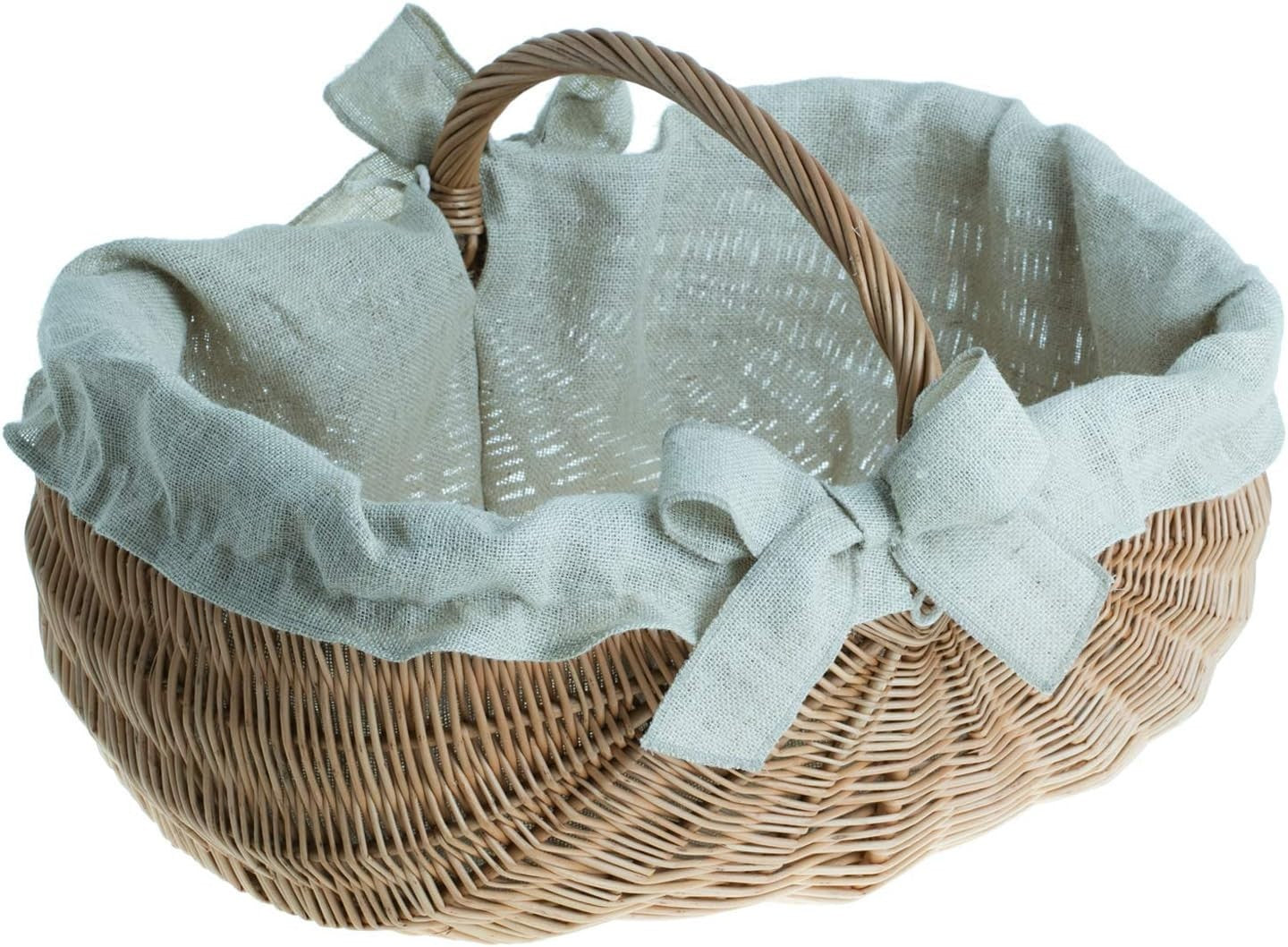 Indoor Wicker Log Basket with Handle, Rustic Jute Liner, Spacious Firewood Holde