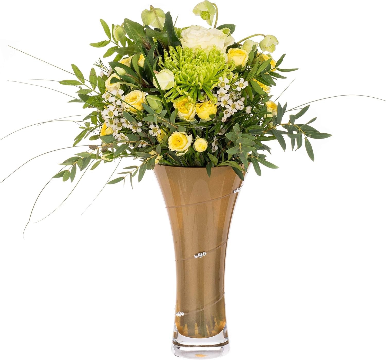 Gold Trumpet Glass Vase 25cm Luxury Flared Flower Vase with Crystal Detail