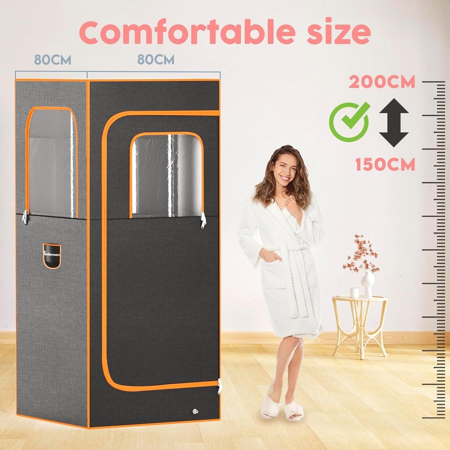 Full-Size Orange Steam Sauna Tent – 2.6L Steamer, Chair, Remote & Massager