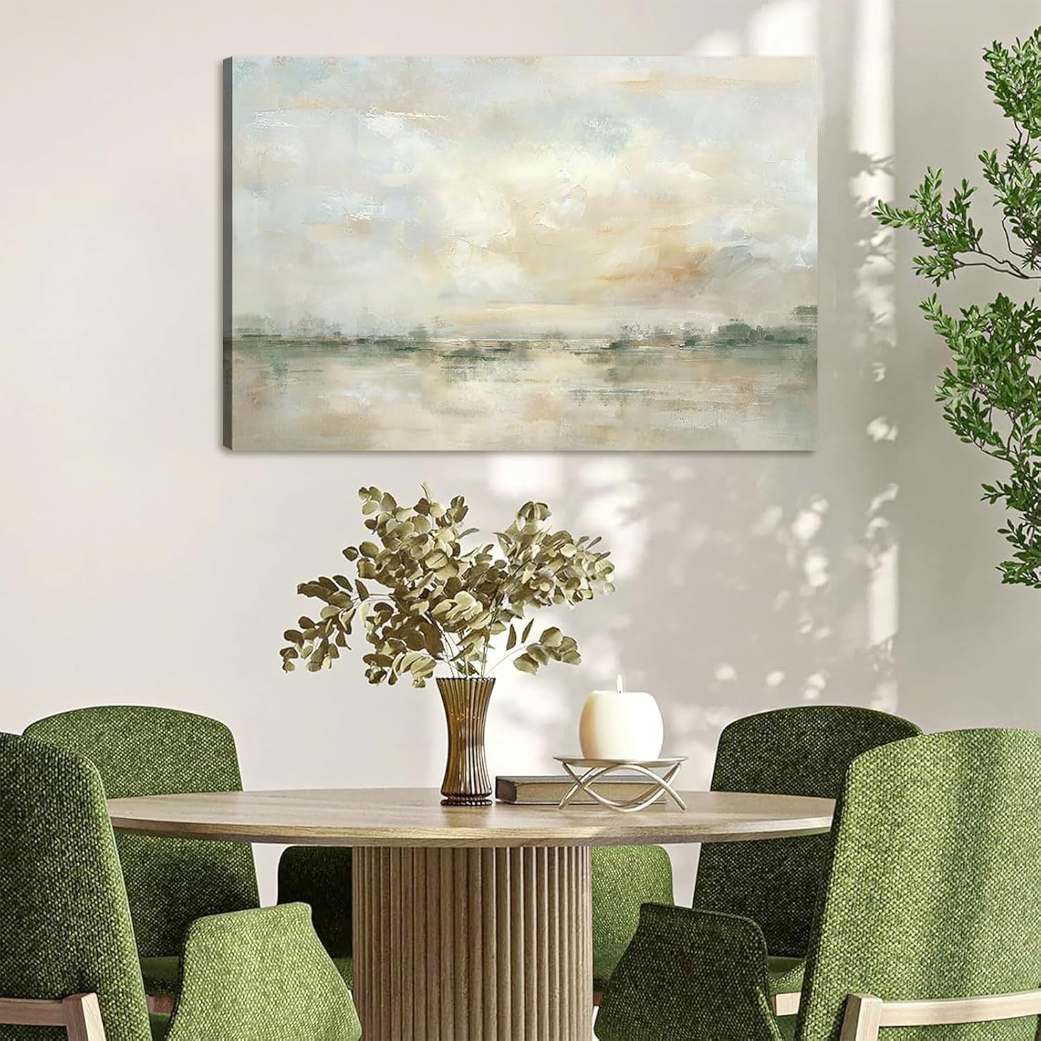 Abstract Neutral Canvas Wall Art Framed Modern Watercolor Landscape Decor