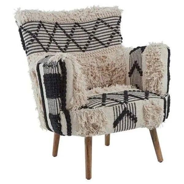Shaggy Accent Armchair Boho Faux Fur Chair Wood Legs Vintage Statement