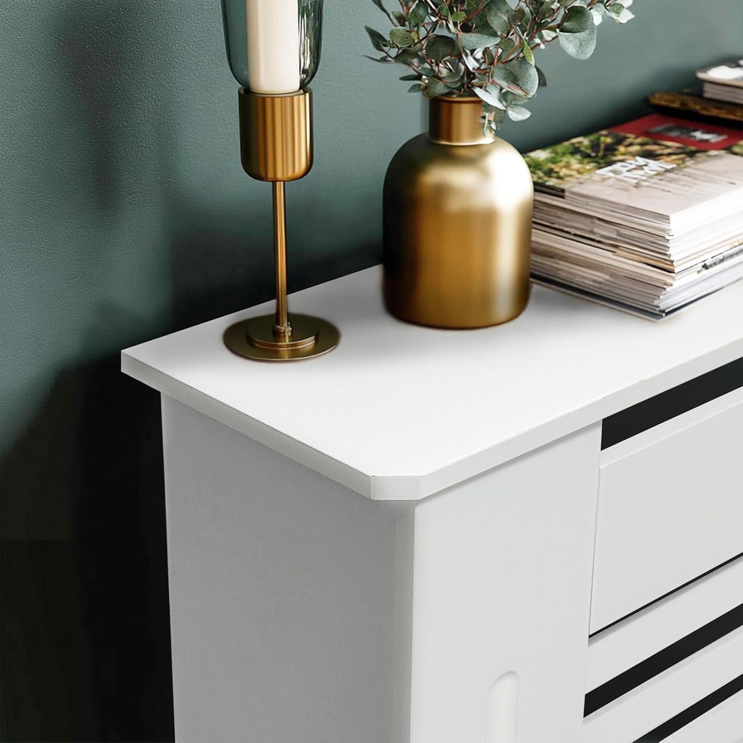 Medium White Radiator Cover Cabinet 101cm Tall MDF Horizontal Slat Heater Cover