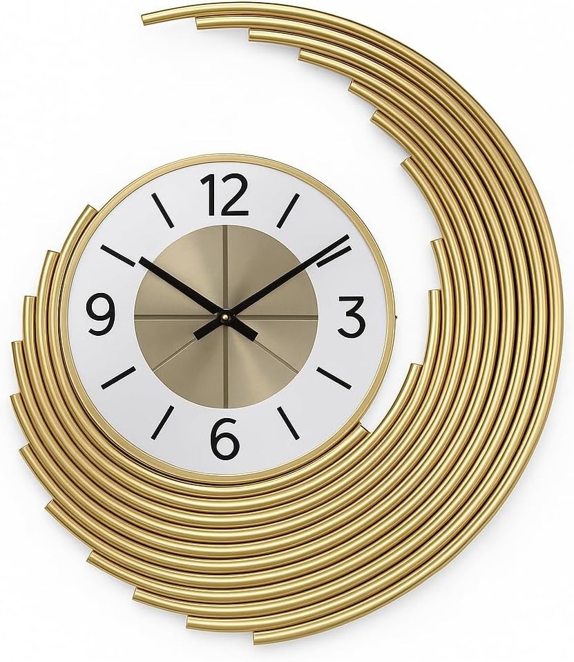 Gold Spiral Wall Clock 48x58cm Silent Sweep Luxury Modern Decor