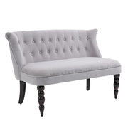2 Seater Vintage Sofa Bench w/ Tufted Back & Carved Legs – Grey Velvet Look