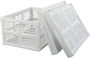 Set of 3 30L Folding Plastic Storage Crates Stackable 44x33x23cm White