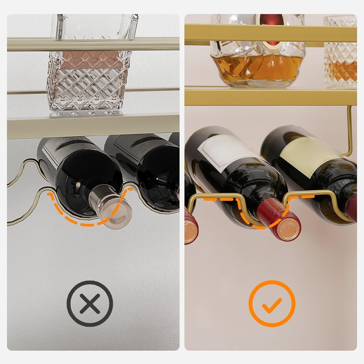 Gold Drinks Trolley 78x30x91cm Glass Shelf Wine Rack