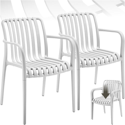 Stackable Garden Chairs Set of 2 Plastic Patio Armchairs Slatted Seat