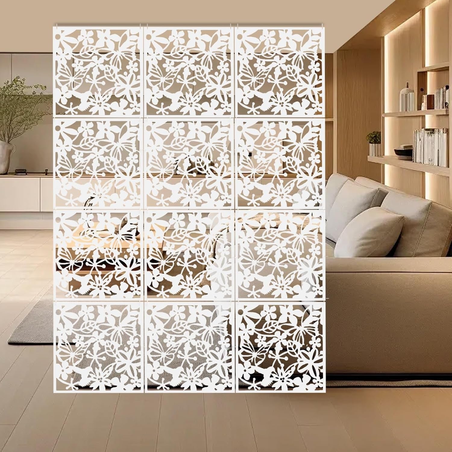 12 Panel White Folding Room Divider Privacy Screen Wall Decor 40x40cm