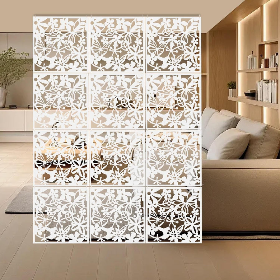 12 Panel White Folding Room Divider Privacy Screen Wall Decor 40x40cm