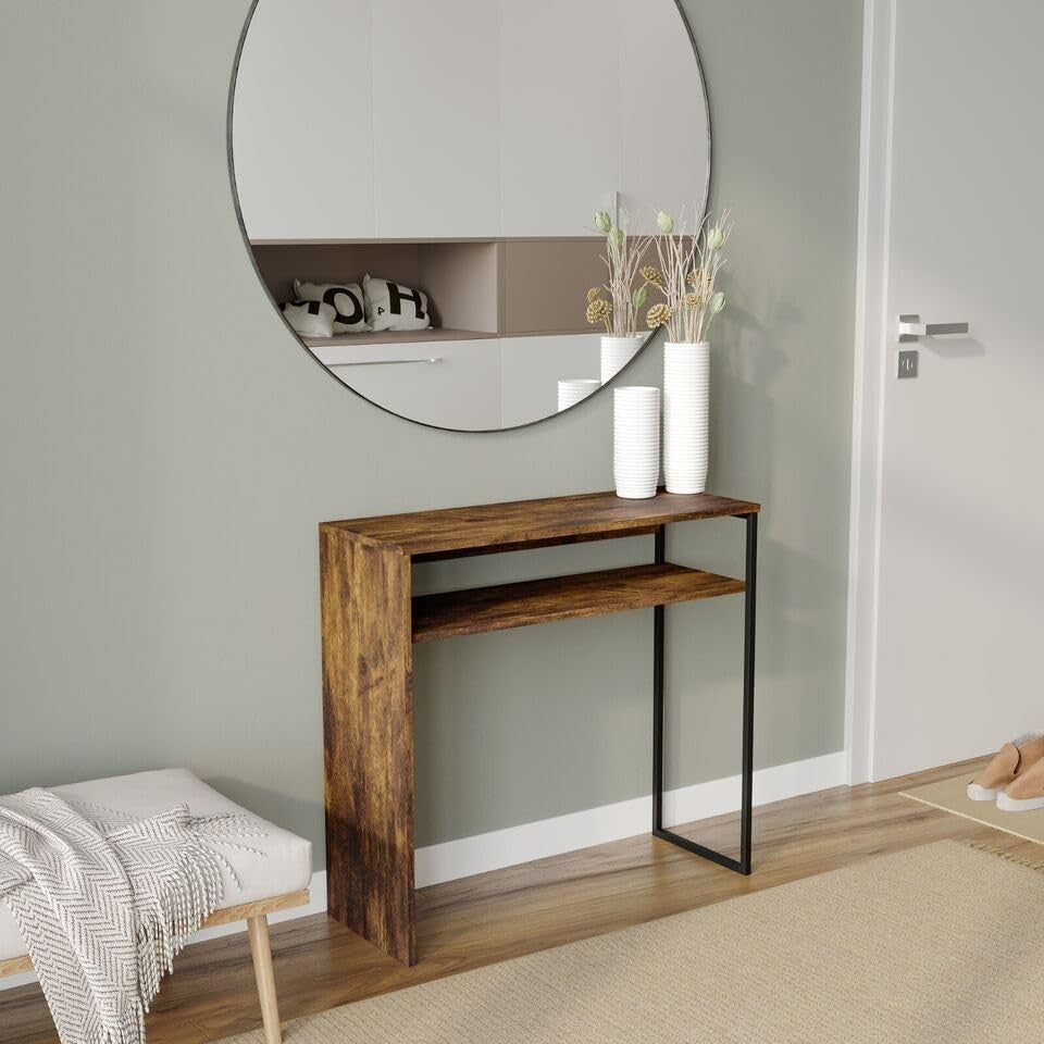 Brown 80cm Wooden Console Table with Storage Shelf for Hallway & Living Room