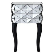 Modern 3D Glass Bedside Table with 2 Drawers – Silver Mirrored Unit