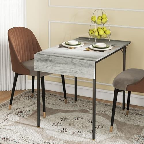 Foldable Extendable Dining Table Grey Drop Leaf Kitchen Table 2-4 Seats