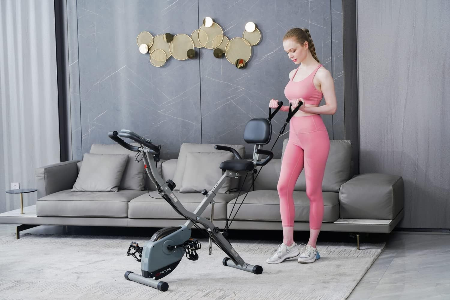 4-in-1 Folding Exercise Bike w/ 16-Level Magnetic Resistance & Arm/Leg Bands