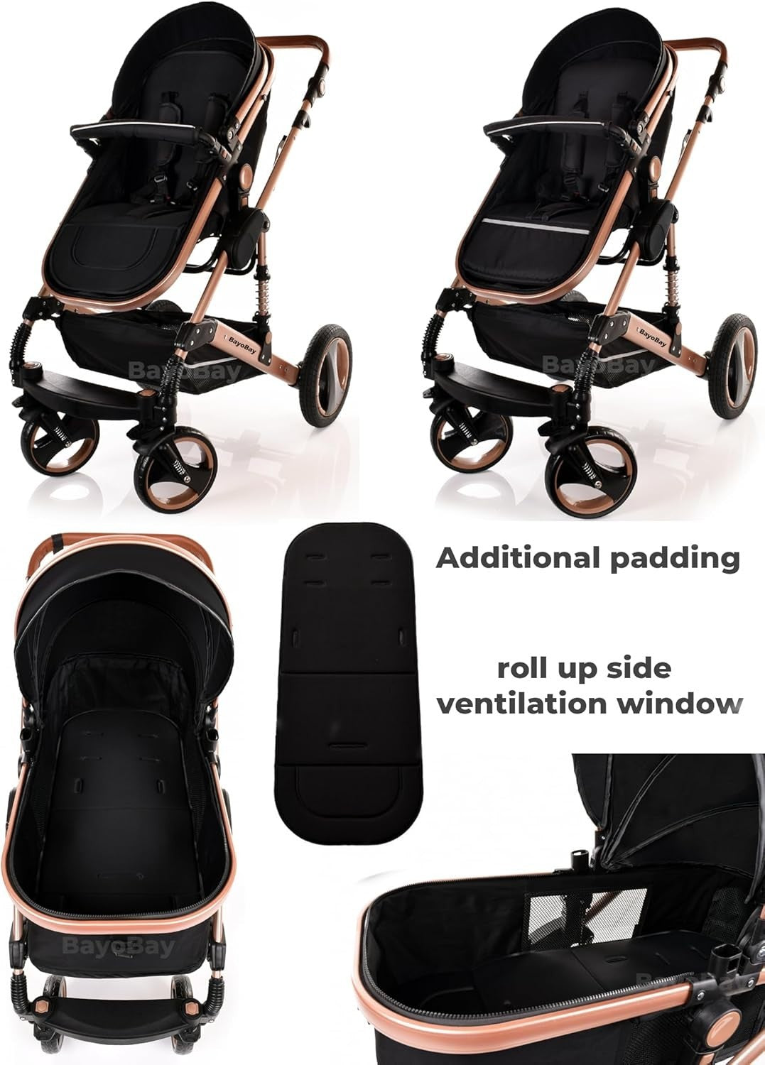 Luxury 3in1 Baby Travel Pram System Foldable Pushchair Car Seat 22kg