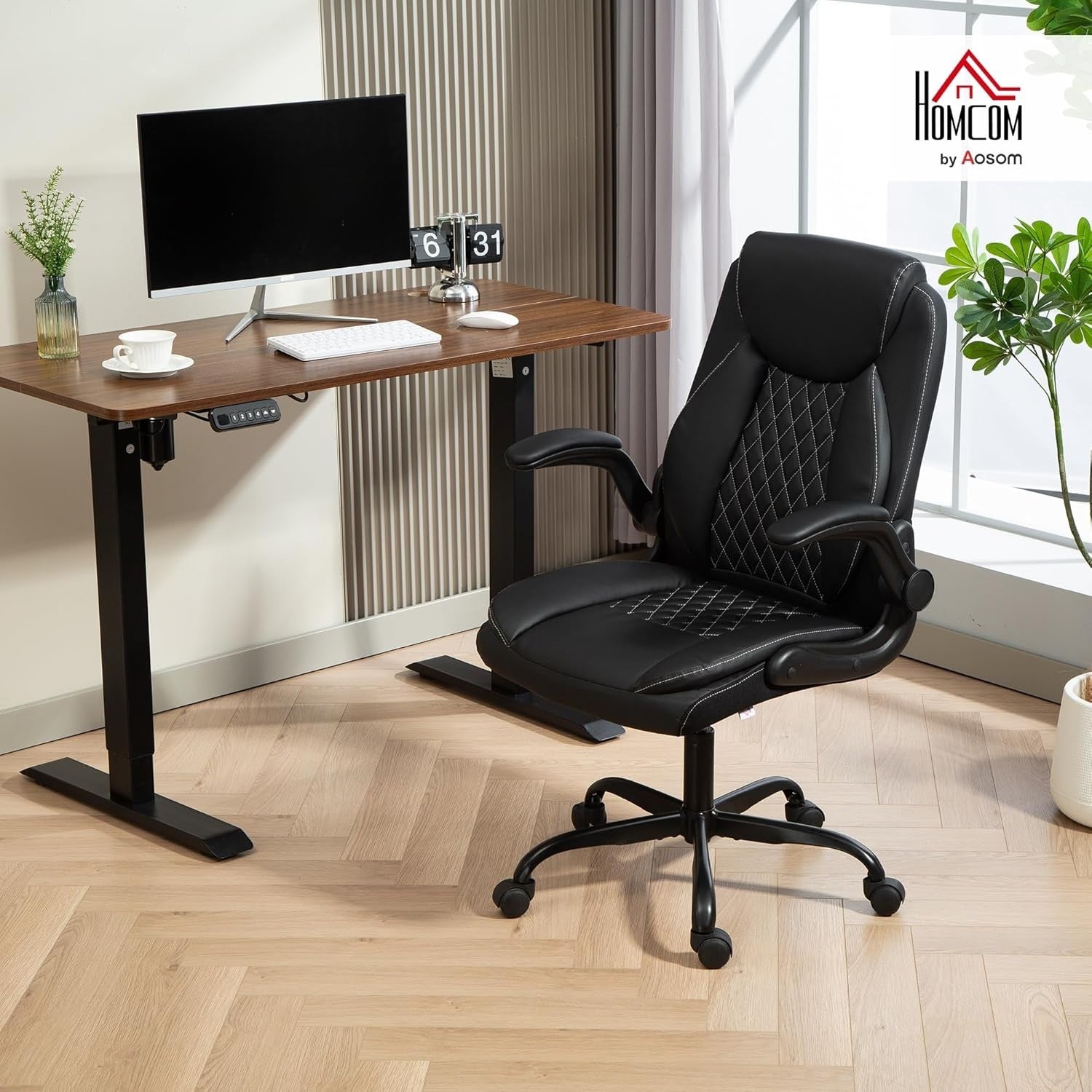 Office Chair Black Faux Leather Computer Desk Swivel Home Rolling Adjustable Hei