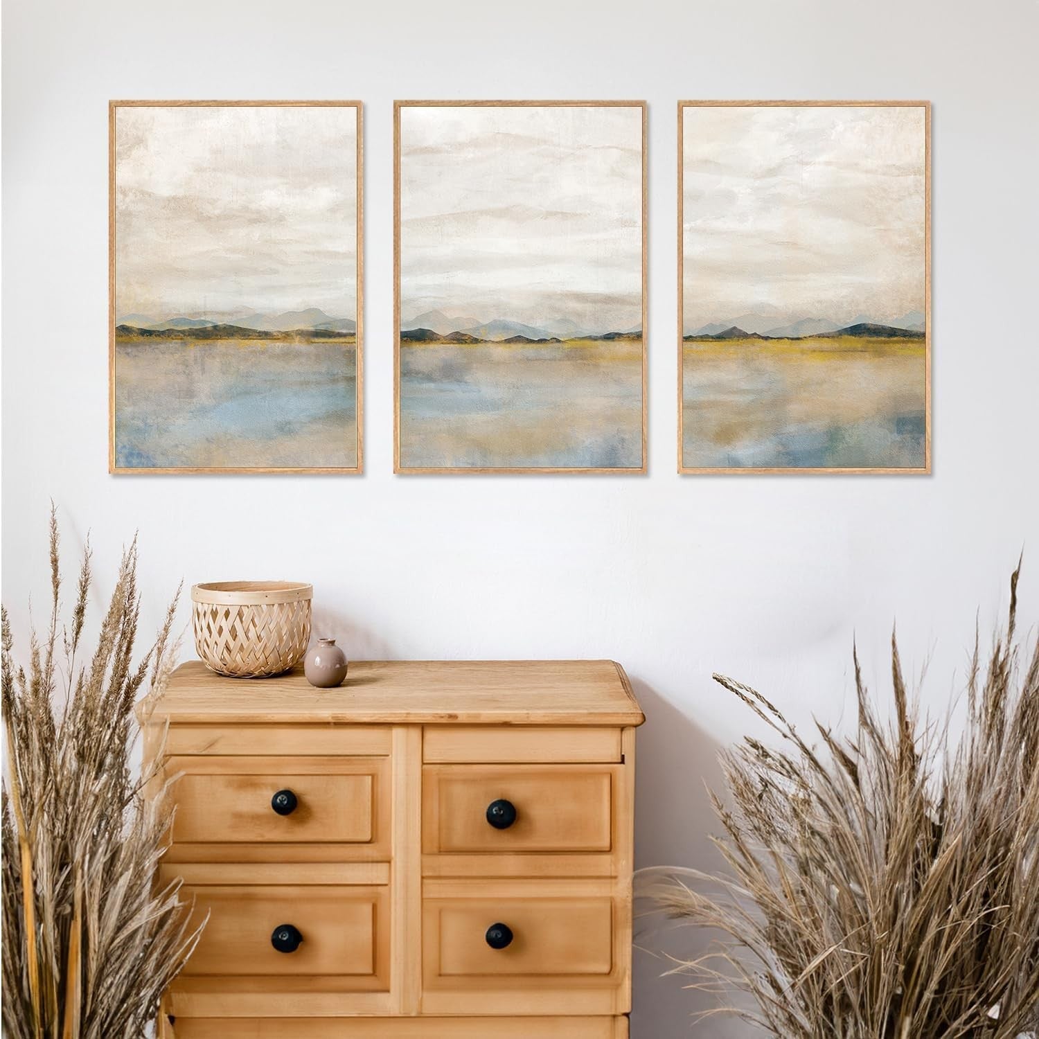 3 Panel Abstract Mountain Lake Canvas Wall Art 40x60cm Set