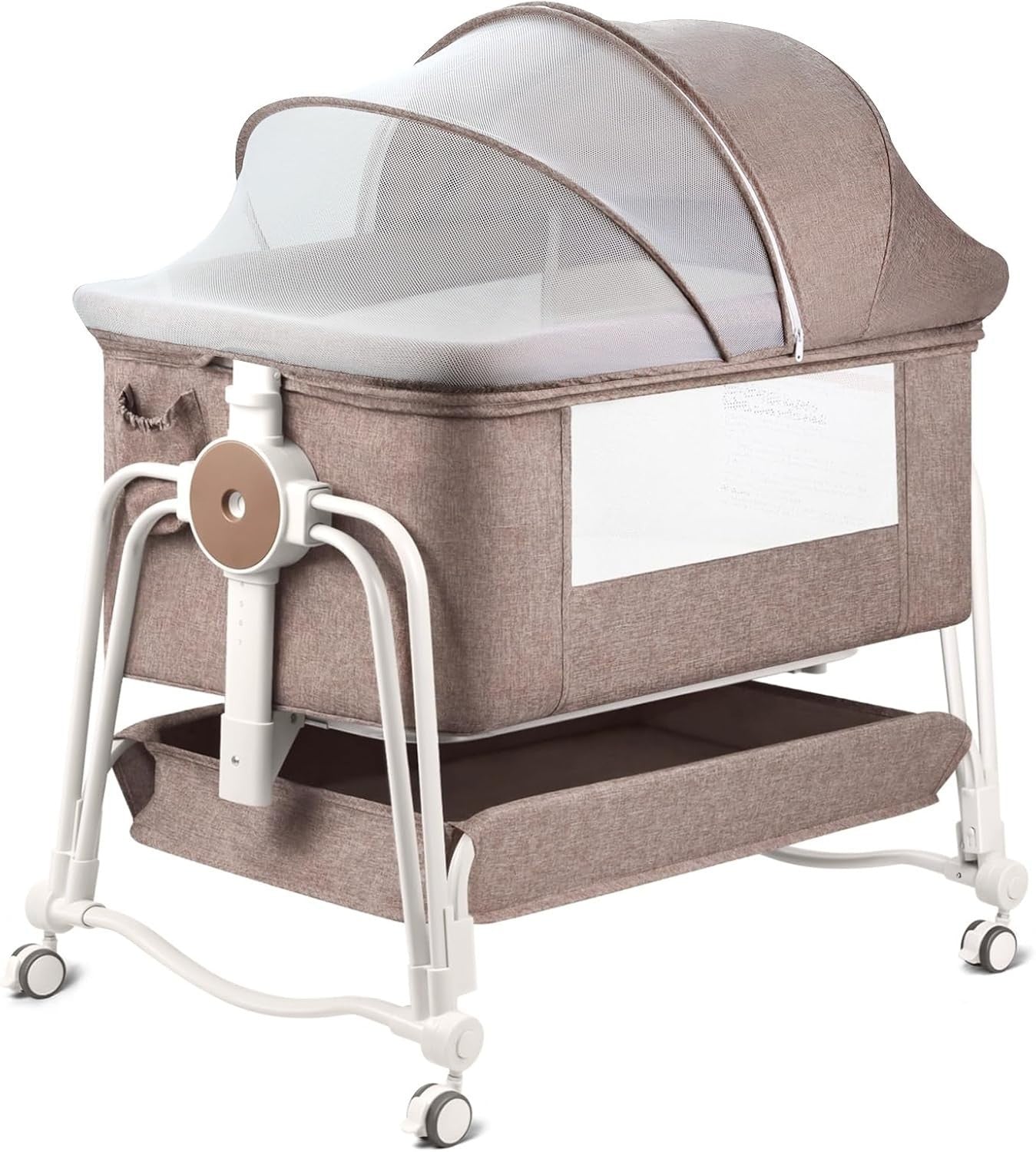 4 in 1 Baby Crib Bedside Cot with Wheels, Mosquito Net & Mattress